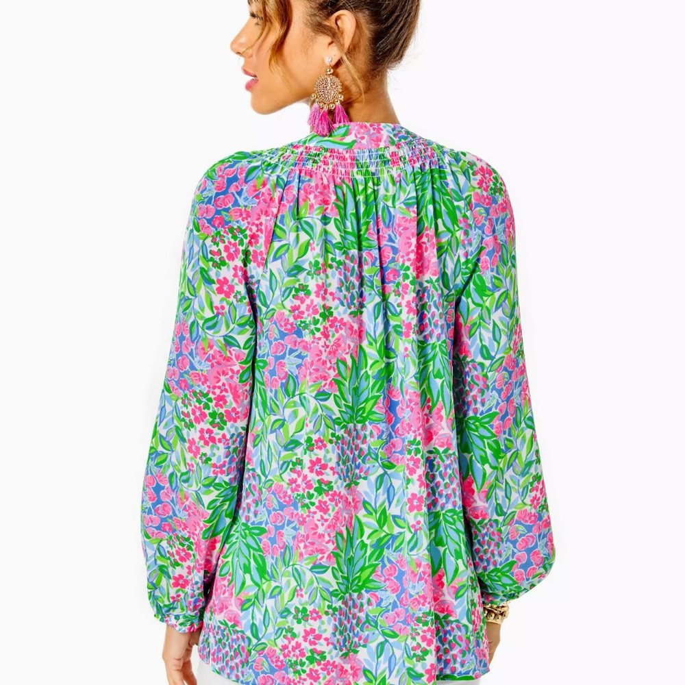 Lilly Pulitzer $178 Elsa Silk Top, Multi A Cherry On Top, Sz L, NWT - Picture 6 of 9